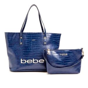 NWT Bebe Fabiola Croc Tote W/ Pouch - Navy